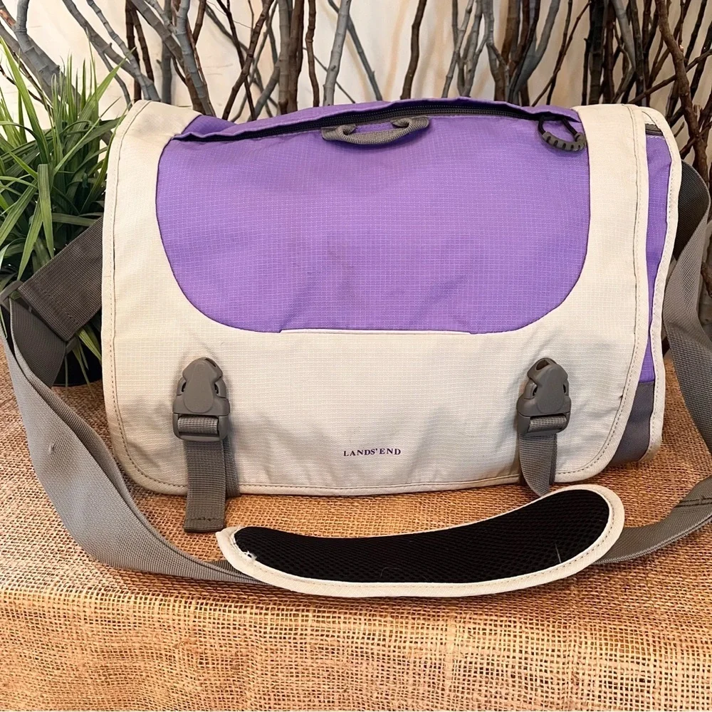 Lands’ End Kids Large Messenger Bag Purple Gray